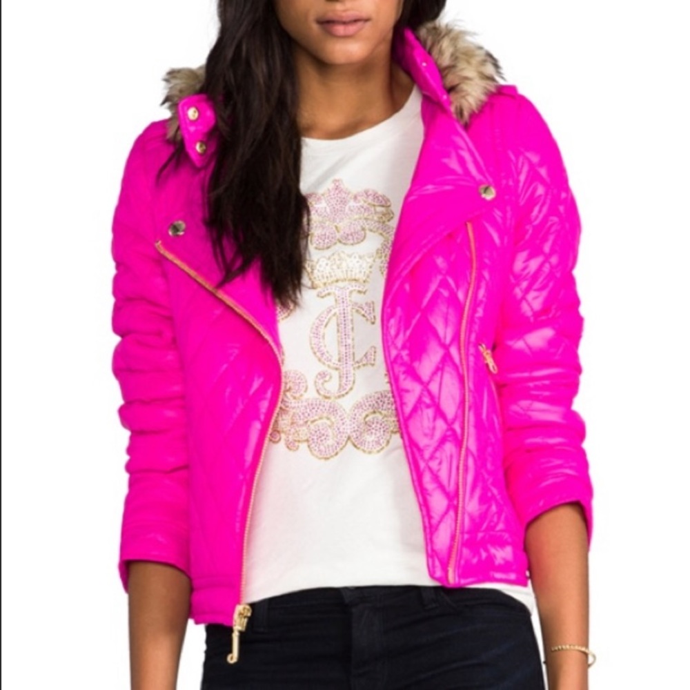 Juicy Couture Moto Puffer Jacket w/ Faux Fur